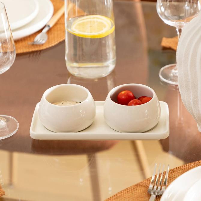 Secret de Gourmet Nora aperitiefset – 2 schaaltjes op dienblad, wit – foto 3