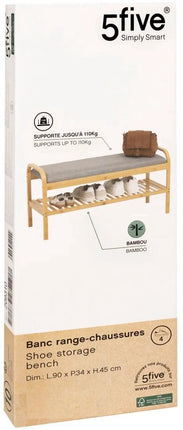 5Five Schoenenrek Bankje - 2-laags - bamboe/kunststof - 90 x 34 x 45 cm - voor 4 paar schoenen