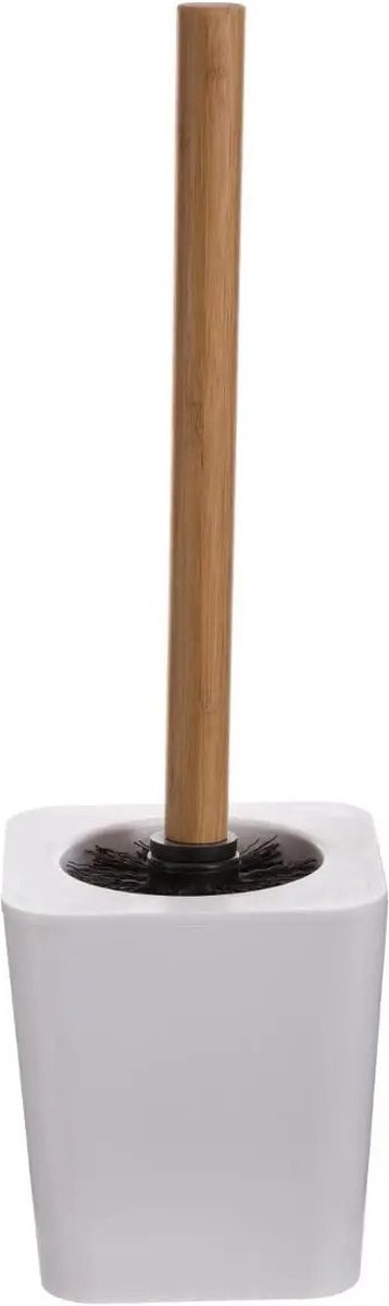 5five Toiletborstel met houder - wit - kunststof en bamboe - 38 cm - wc borstel