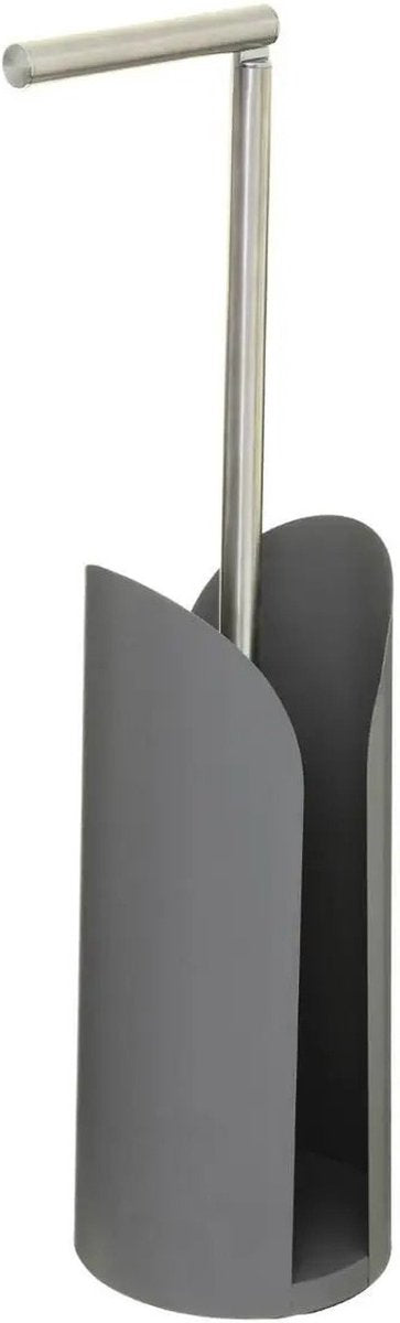 Staande wc/toiletrolhouder grijs met reservoir en flexibele stang 59 cm van metaal - Wc-rol houder - Toiletrol houder