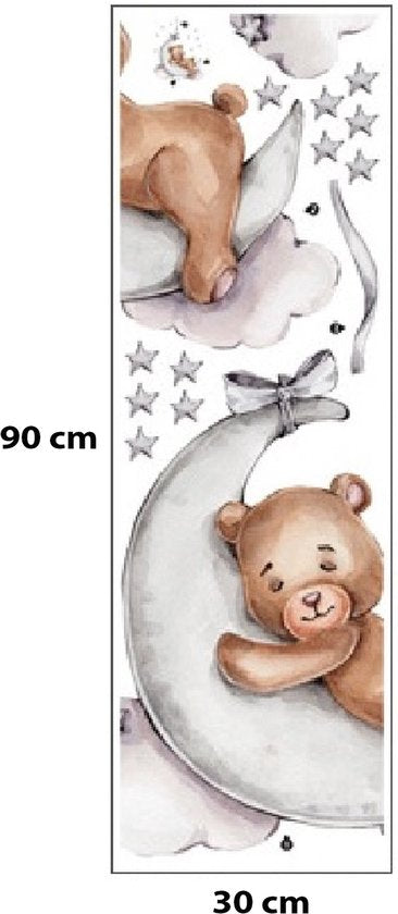 Sipo Wandsticker Beer op de Maan - Zelfklevende Ruimte Muurdecoratie voor Kinderkamer - 72 x 57 cm - Space Wandsticker met Sterren en Maan
