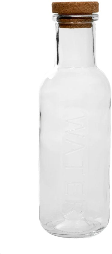 HOMLA - Maeve Karaf - Glazen Waterkaraf met Kurken Stopper - Luxe Schenkkan voor Water, Sap & Dranken - Transparante Glazen Fles - Moderne Tafeldecoratie - 27.6 x 8 cm - 1L - Transparant