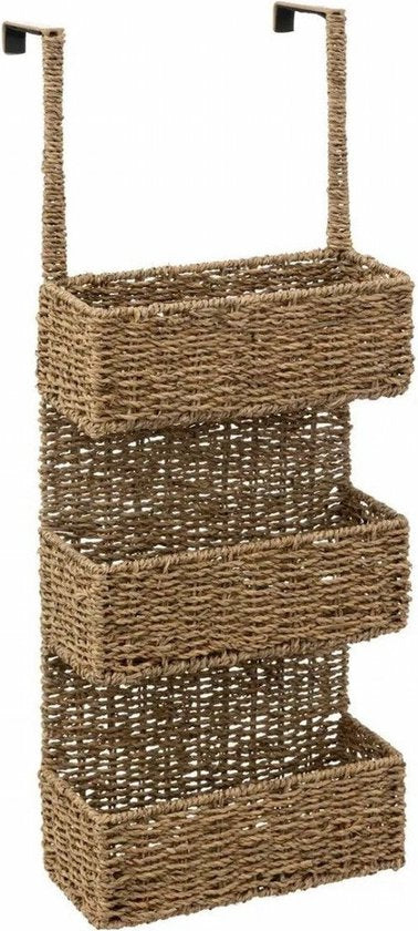 5Five Aufbewahrungskorb Türregal - 3 Körbe - Rattan - braun - 28 x 12 x 69 cm - Badezimmerschrank