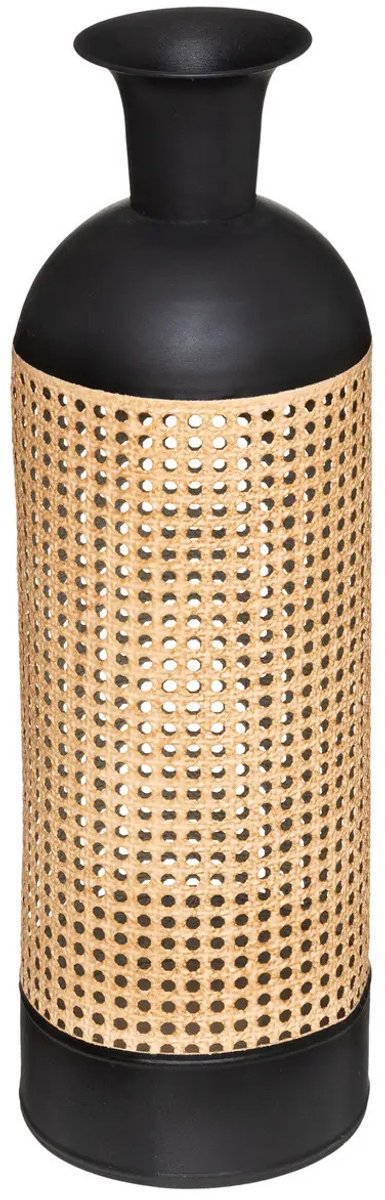 Atmosphera Bloemenvaas Oriental - zwart/beige - gietijzer - D18 x H60 cm - flessenhals vaas
