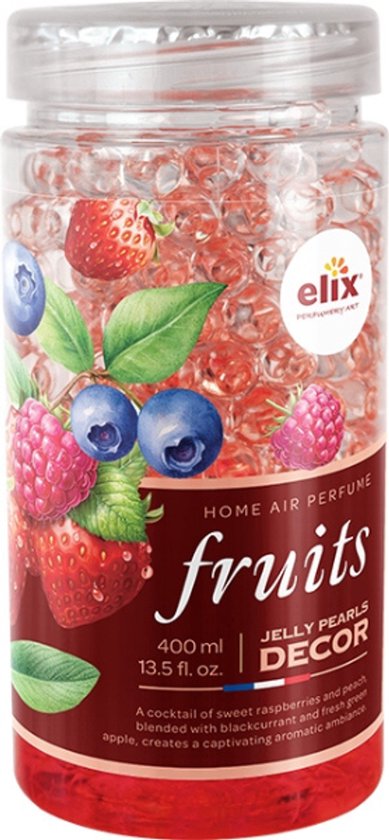 Elix - Jelly Pearls Geurparels - Luchtverfrisser - Gel Air Freshener - voor Interieur & Auto - Geurkorrels met Essentiële Oliën - Langdurige - 400ml - Fruits