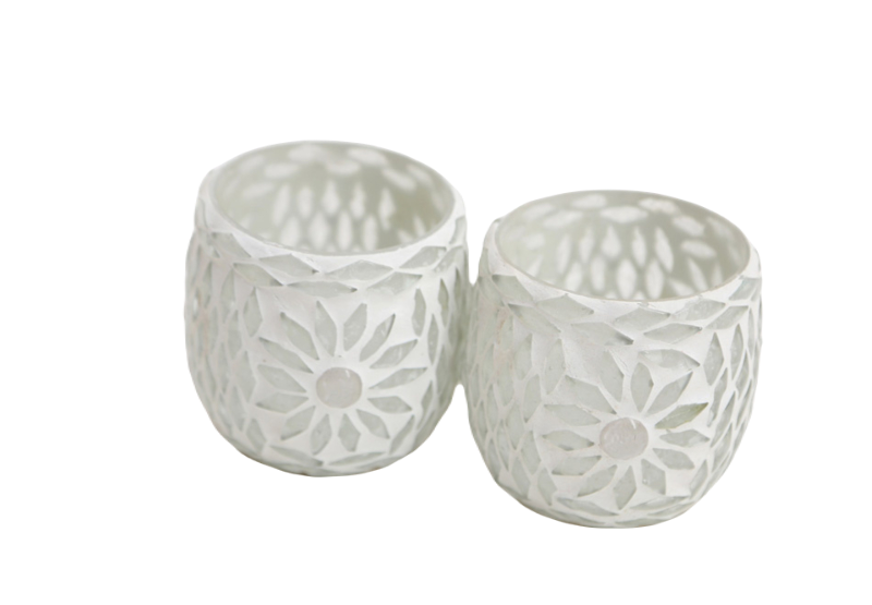 Set of 2 Oriental mosaic tea light holders - transparent sphere