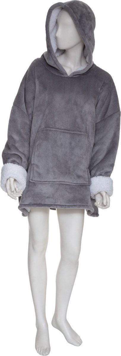 Hoodie Plaid – Grijs – Fleece hoodie deken met mouwen – Oversized knuffeltrui voor heren en dames