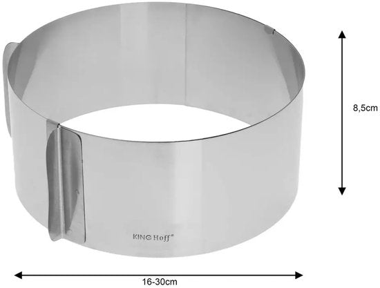 Kinghoff Adjustable Cake Ring - Stainless Steel Cake Mold Ø16-30 cm x 8.5 cm (KH4614) - Expandable and Suitable for Various Cake Sizes