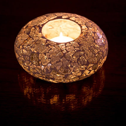 Oosterse waxinehouder crackled glass transparant