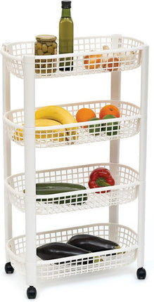 5Five Keuken/badkamer trolley 4 laags - L46 x B25 x H79 cm - wit - kunststof - met wielen - opberg mandjes/bakjes