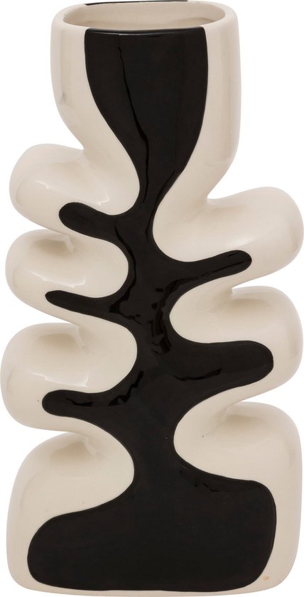 Atmosphera Twisted Lime Keramische Vaas - 9x28x15cm - Zwart / beige