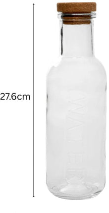 HOMLA - Maeve Karaf - Glazen Waterkaraf met Kurken Stopper - Luxe Schenkkan voor Water, Sap & Dranken - Transparante Glazen Fles - Moderne Tafeldecoratie - 27.6 x 8 cm - 1L - Transparant