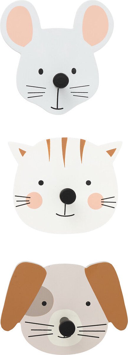 Atmosphera Kids Tier-Garderobenhaken - 3er-Set - Maus, Katze und Hund - Multi