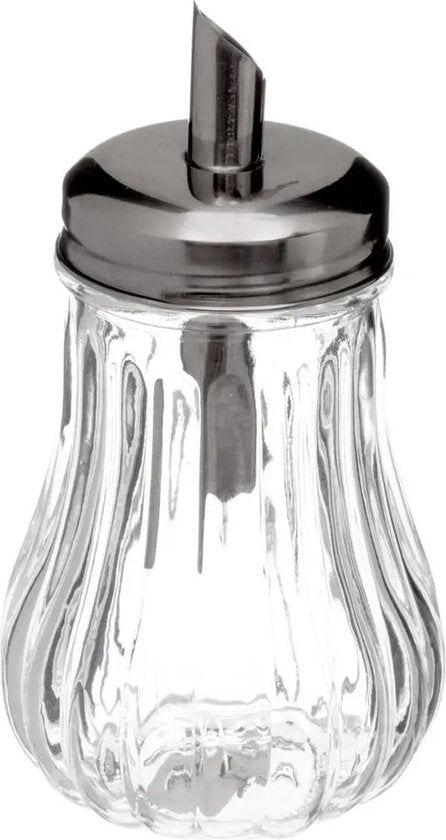 Suikerpot met schenktuit – glazen suikerstrooier met RVS-tuit, 180 ml