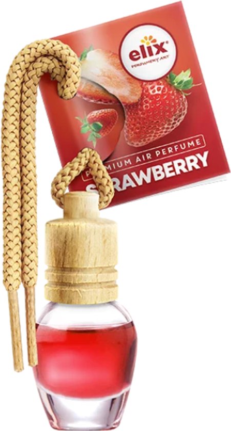 Elix - Auto Luchtverfrisser - Autoparfum - Houten Geurhanger - Interieur Parfum Auto - Luxe Air Freshener Flesje - Langdurig Effect - Geurhanger Auto & Huis - 8ml - Strawberry