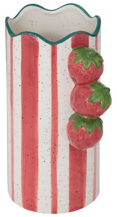 Atmosphera - Keramieken Vaas Fruity Multicolor - 23.5 cm Gestreept - Waterdicht - Aardbei - Strawberry - Vase