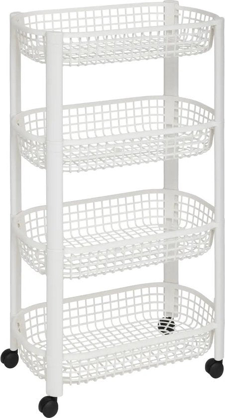 5Five Keuken/badkamer trolley 4 laags - L46 x B25 x H79 cm - wit - kunststof - met wielen - opberg mandjes/bakjes