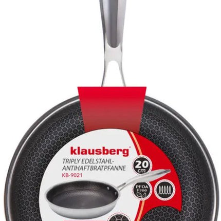 Klausberg 9021 - Koekenpan, antiaanbaklaag met honingraatstructuur - 20 cm - 3-laags - 304 roestvrij staal - PFOA-vrij