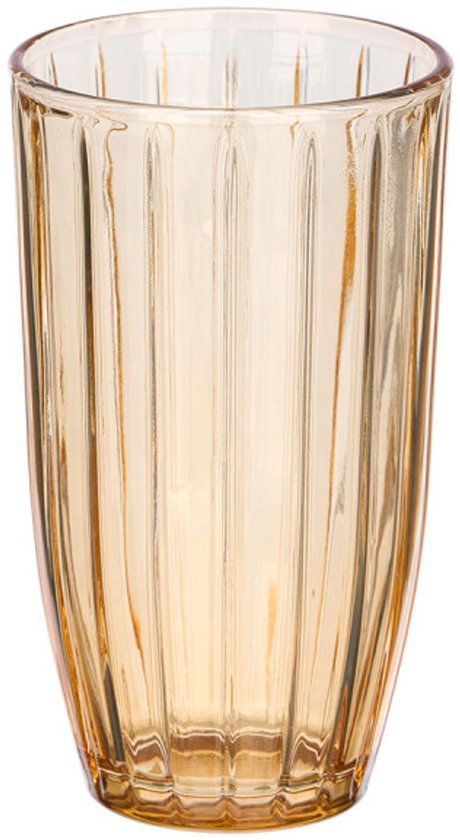 Wasserglas - Cocktailglas - Saftglas - Geripptes Trinkglas - Gestreiftes Glas - 6er-Set - Vintage Wasserglas - 440ml - 8,2 x 8,2 x 14,2 cm - Bernstein