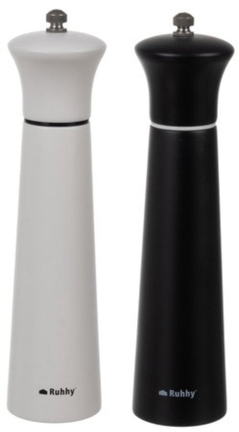 Ruhhy zout- en pepermolen set van acaciahout – keramisch maalwerk, 22 cm