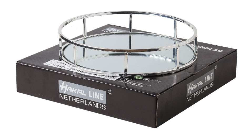 Plateau miroir rond argenté