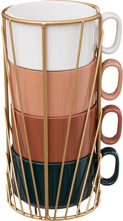 Set van 4 keramische kopjes op standaard COLL, 250 ml