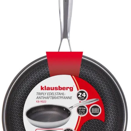 Klausberg 9022 - Koekenpan, antiaanbaklaag met honingraatstructuur - 24 cm - 3-laags - 304 roestvrij staal - PFOA-vrij