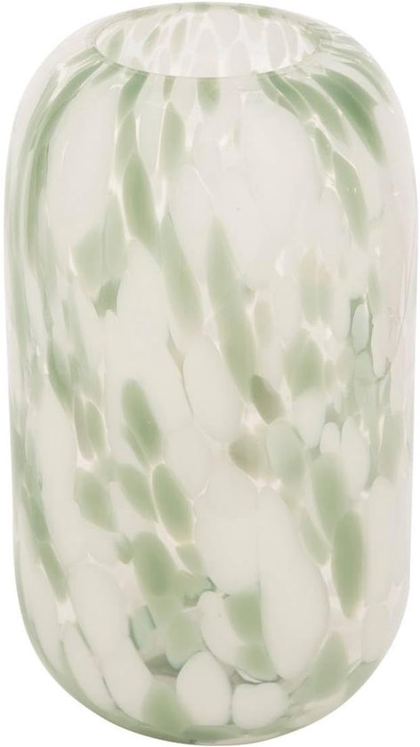 Glazen Vaas - Design Vaas - Decoratieve Bloemenvaas van Glas - Moderne Vaas voor Verse Bloemen en Droogbloemen - Ø 12 x 21 cm - Groen en Wit