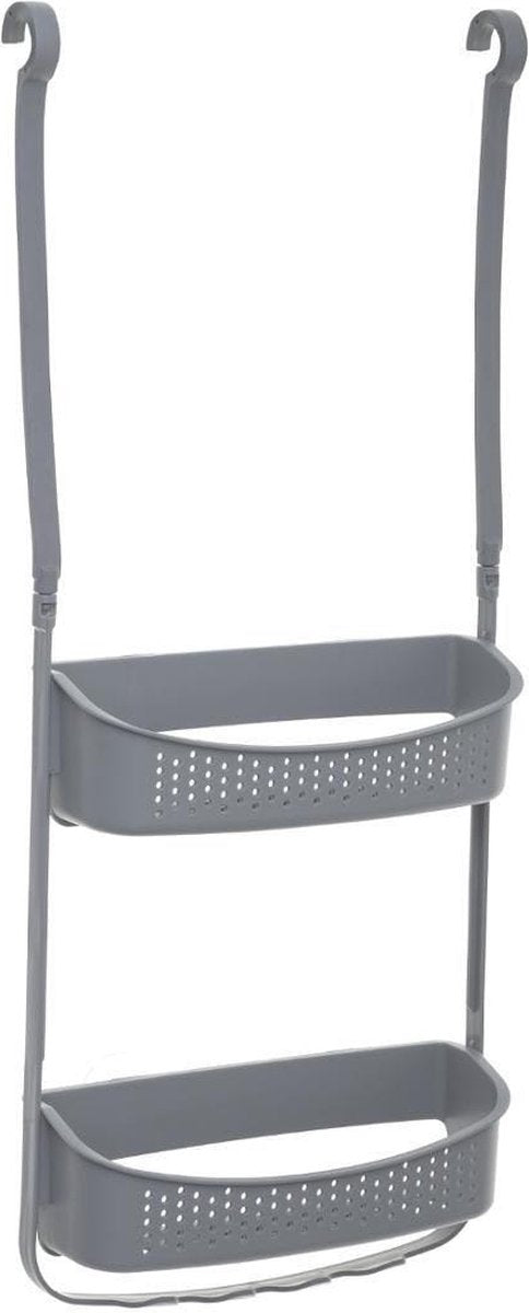 Duschregal/Badezimmerregal 2 Ebenen Kunststoff mit Aufhängehaken grau 32 x 11 x 70 cm - Aufbewahrungsregale für Shampoo/Duschgel