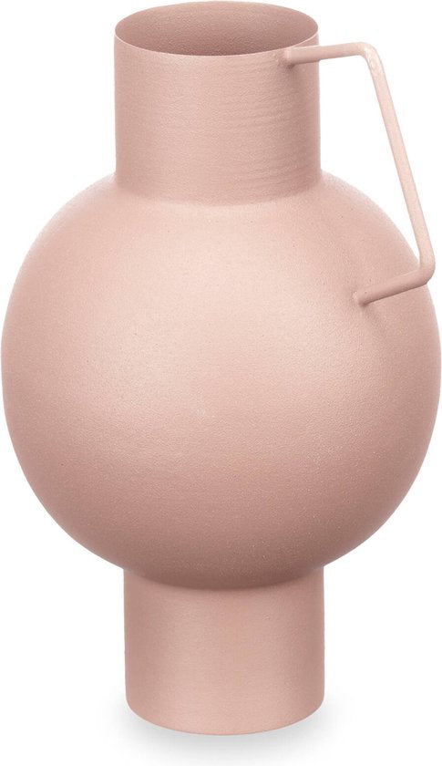 Metalen vaas in pastelroze kleur, hoogte 23 cm
