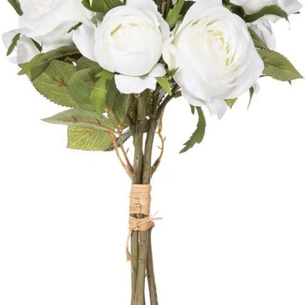 Atmosphera kunstbloemen boeket - 14 witte rozen - 40 cm