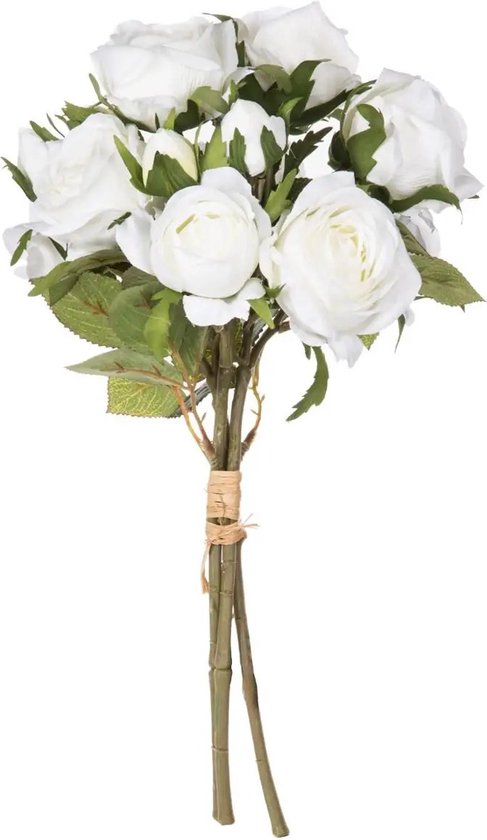 Atmosphera artificial flower bouquet - 14 white roses - 40 cm