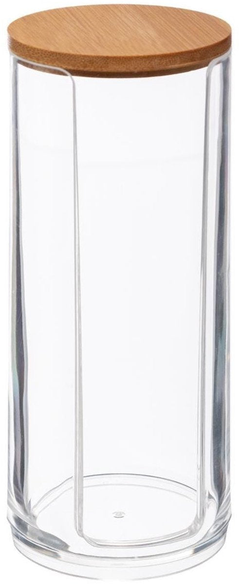 5Five wattenschijfjes dispenser met bamboe deksel – transparant, 17,5 cm