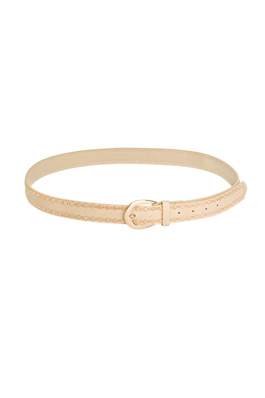 Fabulous riem beige met studs – goudkleurige gesp, 135 cm, dames en heren