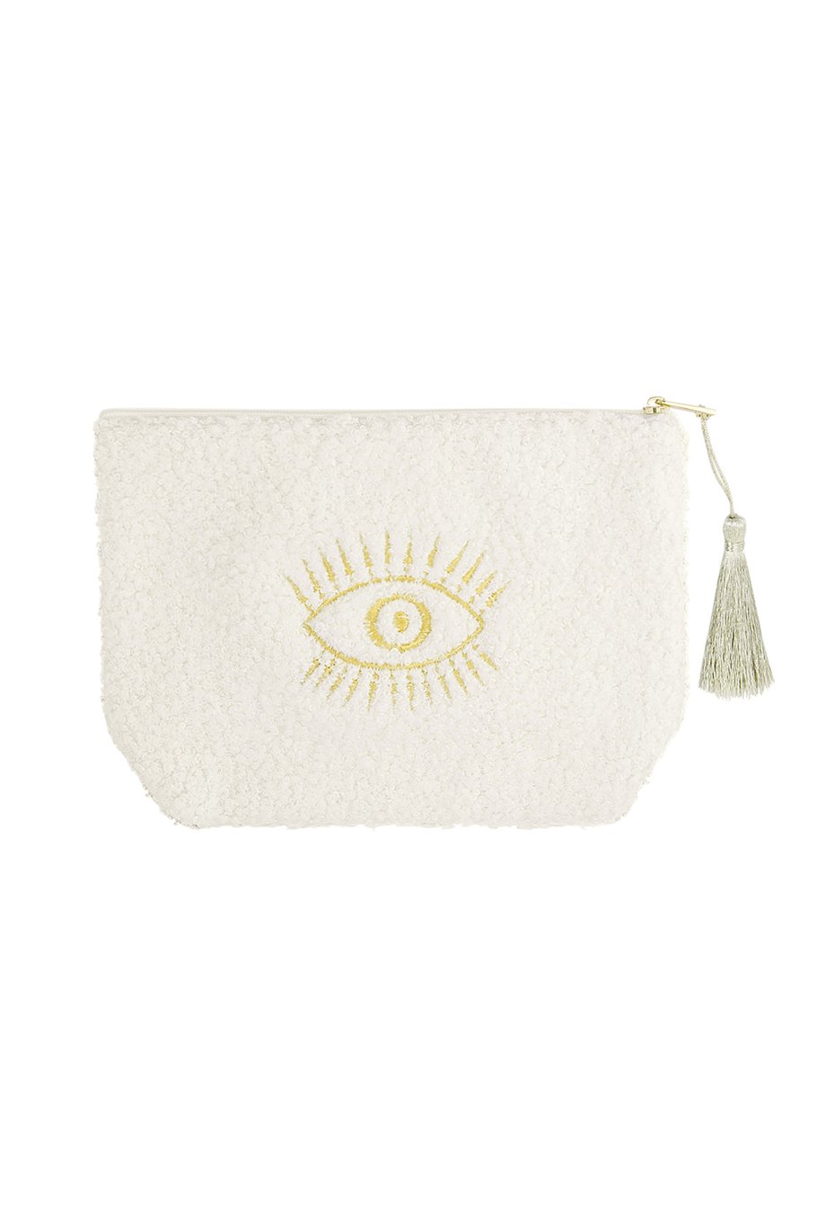 Make-up tas met gouden oog – witte toilettas met rits, 19,5 x 13,5 x 5,5 cm