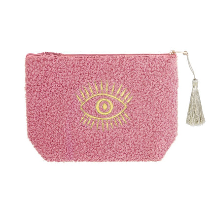 Make-up Tas met Gouden Oog – Roze Toilettas – 19,5x13,5x5,5 cm – Polyester – Sieradentas of Schminktas – Met Rits – Uniek Cadeau