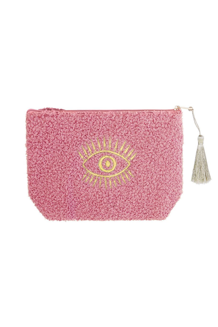 Make-up Tas met Gouden Oog – Roze Toilettas – 19, 5 x 13, 5 x 5, 5 cm – Polyester – Sieradentas of Schminktas – Met Rits – Uniek Cadeau