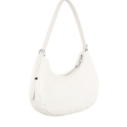 Witte Fluffy City Tas - Zachte Nepbont Handtas met Verstelbare Schouderband - 26x21x10 cm - Polyester
