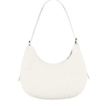 Witte Fluffy City Tas - Zachte Nepbont Handtas met Verstelbare Schouderband - 26x21x10 cm - Polyester
