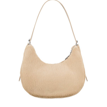 Beige Fluffy City Tas - Zachte Nepbont Handtas met Verstelbare Schouderband - 26x21x10 cm - Polyester