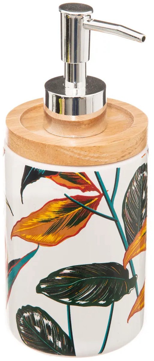 5five Zeeppompje/zeepdispenser - Palawan - wit/zilver - 280 ml - badkamer - keuken - toilet - polyresin kunststeen