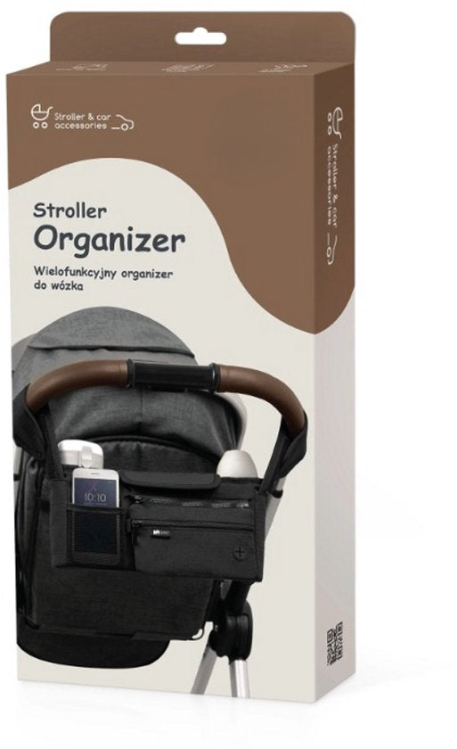 Sipo - Kinderwagen Organizer - Kinderwagen Accessoires - Universele Kinderwagen Tas - Multifunctionele Stroller Organizer Tas met Vakjes & Bekerhouders - Schoudertas & Opbergtas - Waterafstotend - 34 x 14 x 10 cm - Zwart