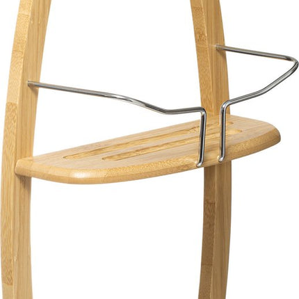 Luxe doucherekje/badkamerrekje 2 lagen bamboe hout met ophanghaak 27 x 13 x 59 cm - Opberg rekjes voor shampoo/douchegel