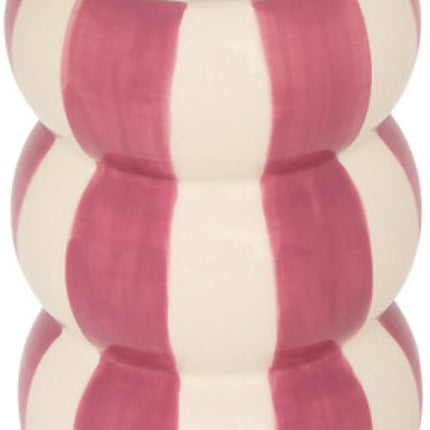 Vaas - Keramische Vaas met Gestreept Reliëf - Decoratieve Bloemenvaas - Waterdichte Design Vaas - Dolomiet - Ø11 x 15.8 cm - Roze