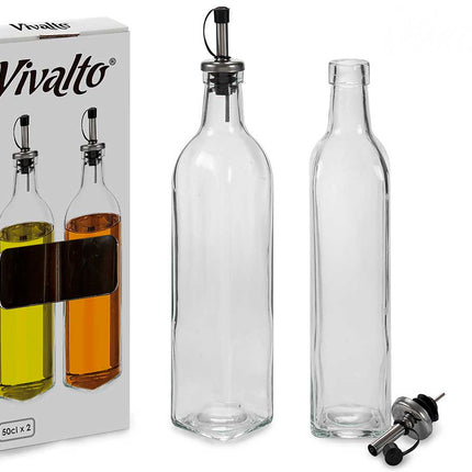 Olie- En Azijnfles 500 Ml Glas/rvs Transparant 2 Stuks
