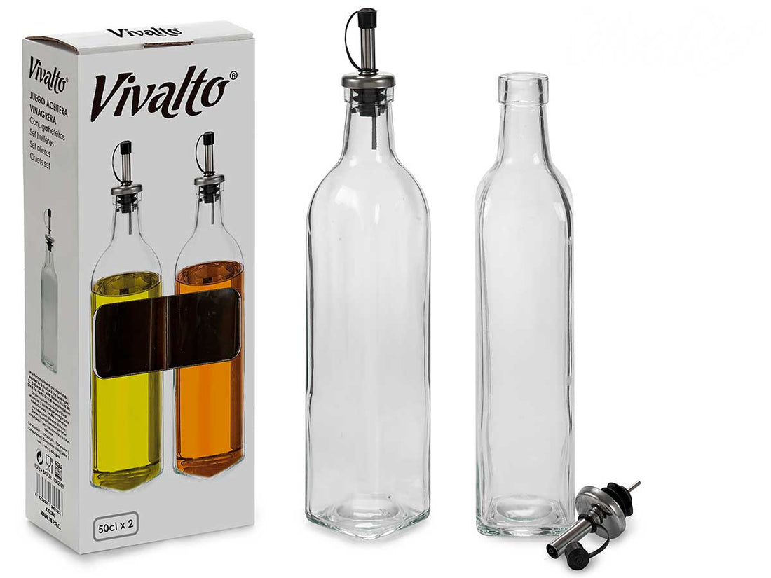 Bouteille Huile Et Vinaigre 500 Ml Verre/inox Transparent 2 Pièces
