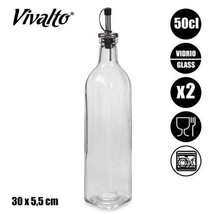 Olie- En Azijnfles 500 Ml Glas/rvs Transparant 2 Stuks