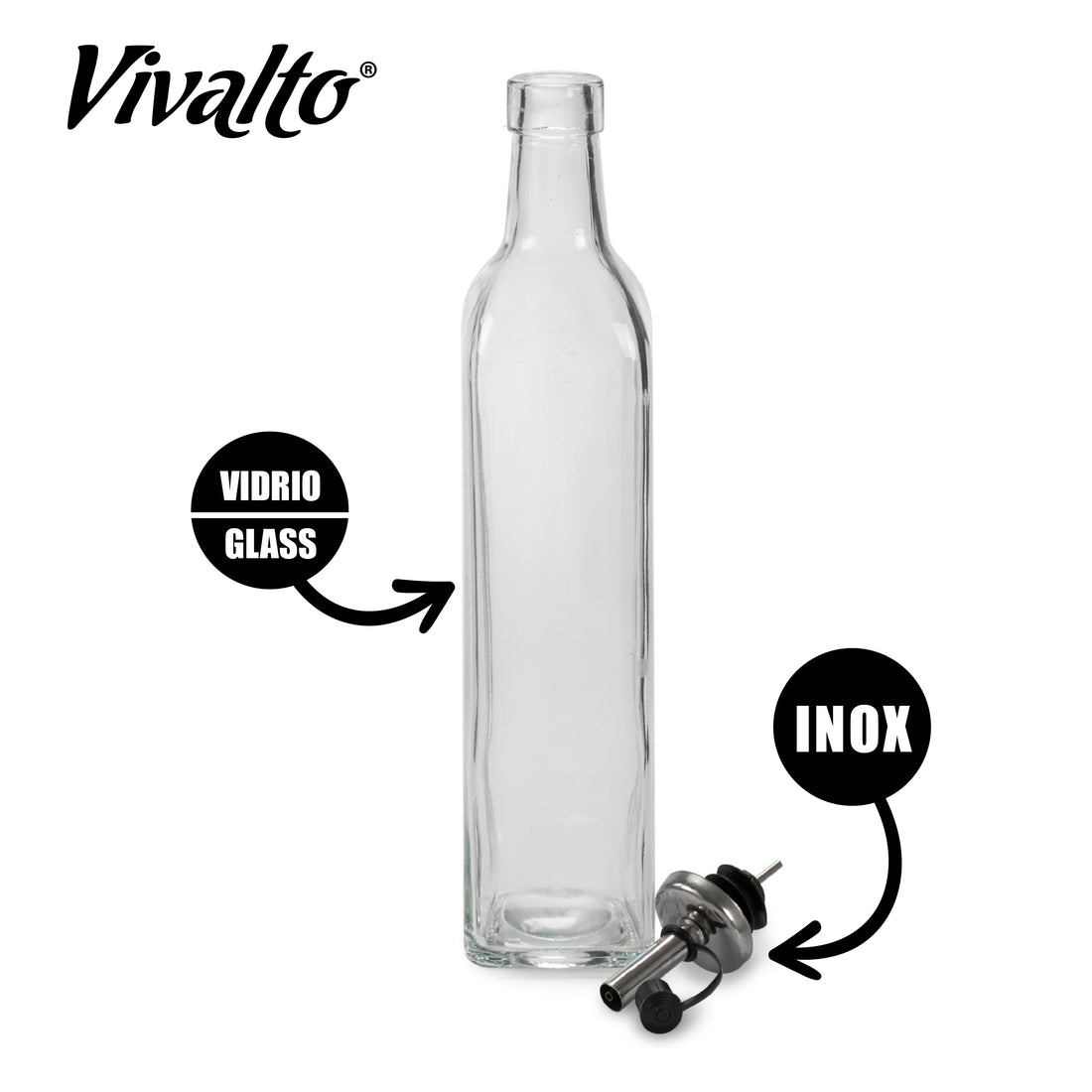 Bouteille Huile Et Vinaigre 500 Ml Verre/inox Transparent 2 Pièces