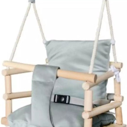 Houten 3 in 1 Meegroeischommel Schommel met Kussen - Licht Grijs - Baby Peuter Kleuter