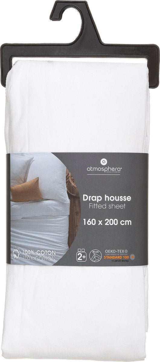Atmosphera hoeslaken 160 x 200 cm – wit, 100% katoen, hoek 30 cm